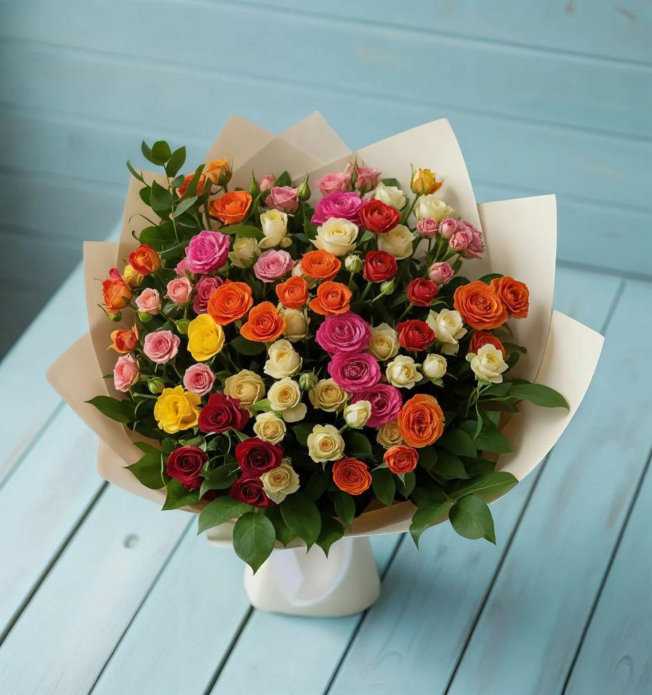 Букет Микс из разноцветных кустовых роз в Алтуде